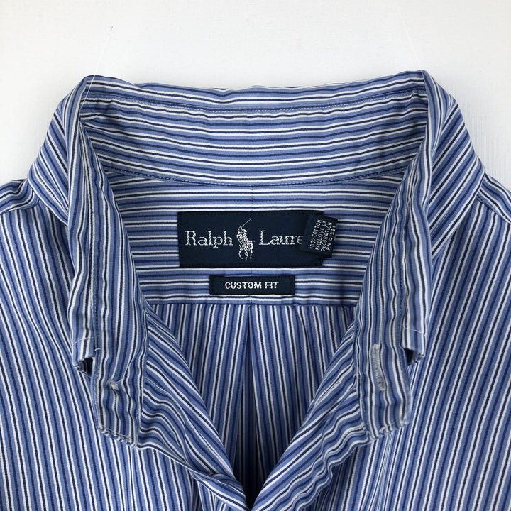 Ralph Lauren Custom Fit Multi-Stripe Long Sleeve Button-Down Striped Shirt, Men's M Size cotton blue type Vintage Second Hand