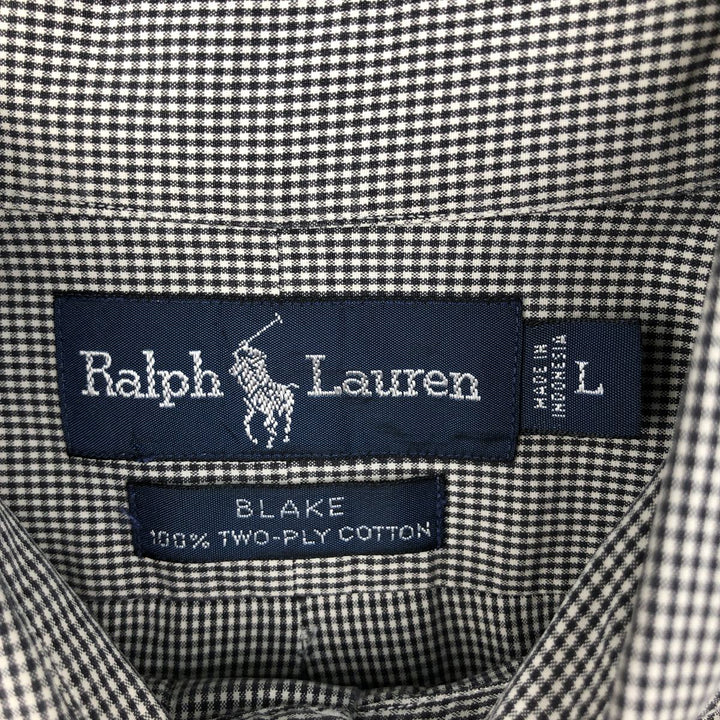 Ralph Lauren BLAKE long sleeve button down check shirt, men's size L cotton black type Vintage Second Hand