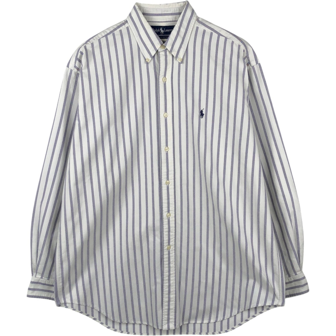 Ralph Lauren long sleeve button down striped shirt, men's size L cotton white type Vintage Second Hand