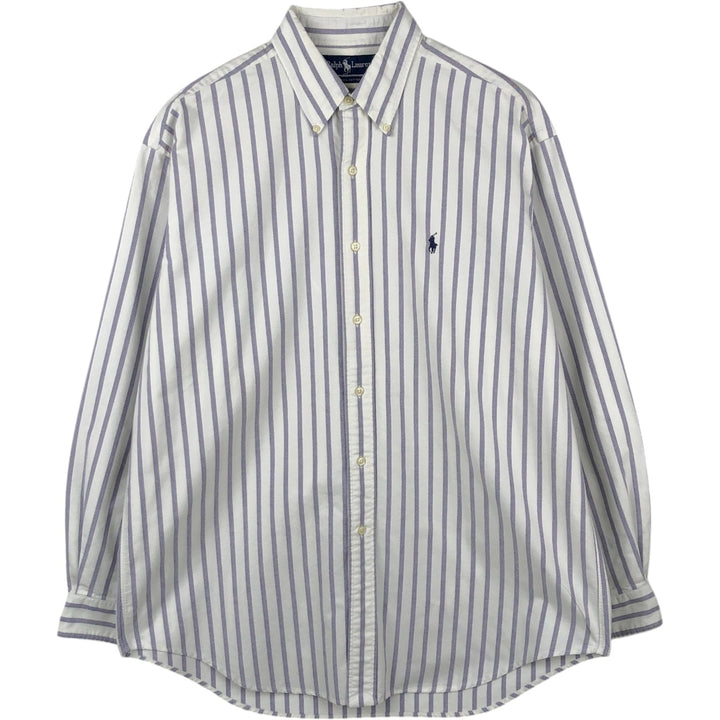 Ralph Lauren long sleeve button down striped shirt, men's size L cotton white type Vintage Second Hand