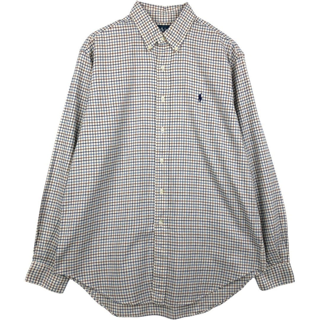 Ralph Lauren Classic Fit Long Sleeve Button Down Check Shirt Men's Size L cotton ivory Vintage Second Hand