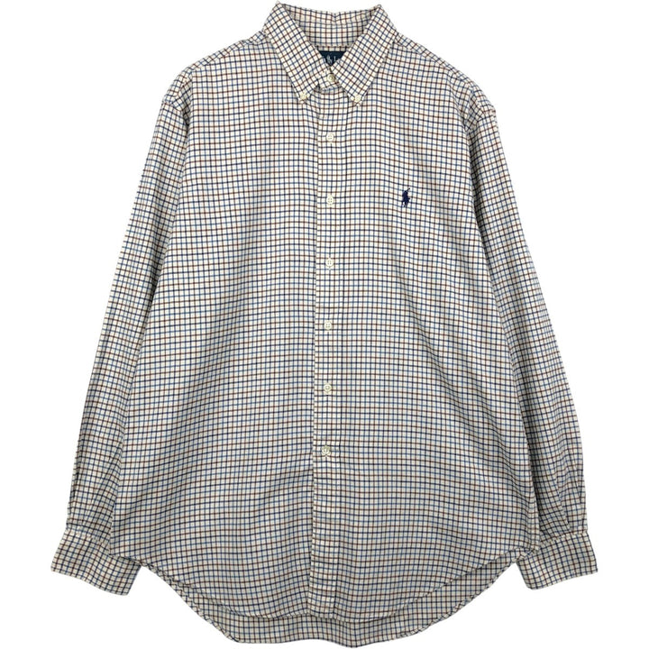 Ralph Lauren Classic Fit Long Sleeve Button Down Check Shirt Men's Size L cotton ivory Vintage Second Hand