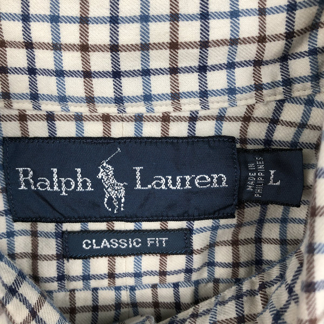 Ralph Lauren Classic Fit Long Sleeve Button Down Check Shirt Men's Size L cotton ivory Vintage Second Hand