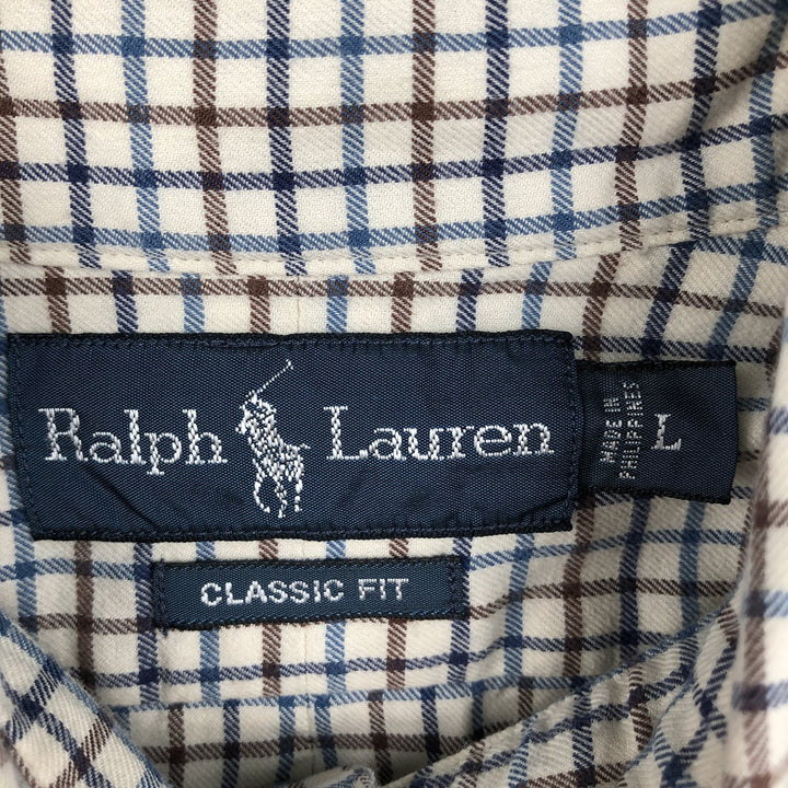 Ralph Lauren Classic Fit Long Sleeve Button Down Check Shirt Men's Size L cotton ivory Vintage Second Hand