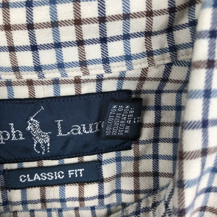 Ralph Lauren Classic Fit Long Sleeve Button Down Check Shirt Men's Size L cotton ivory Vintage Second Hand