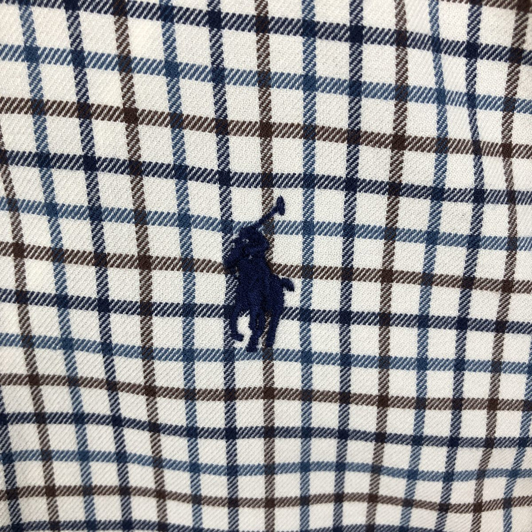Ralph Lauren Classic Fit Long Sleeve Button Down Check Shirt Men's Size L cotton ivory Vintage Second Hand
