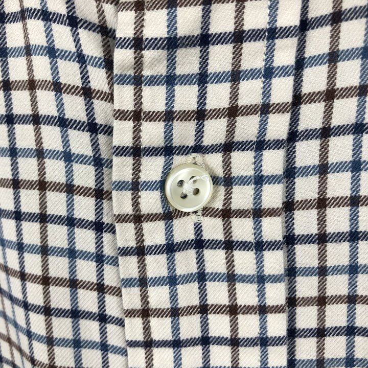 Ralph Lauren Classic Fit Long Sleeve Button Down Check Shirt Men's Size L cotton ivory Vintage Second Hand