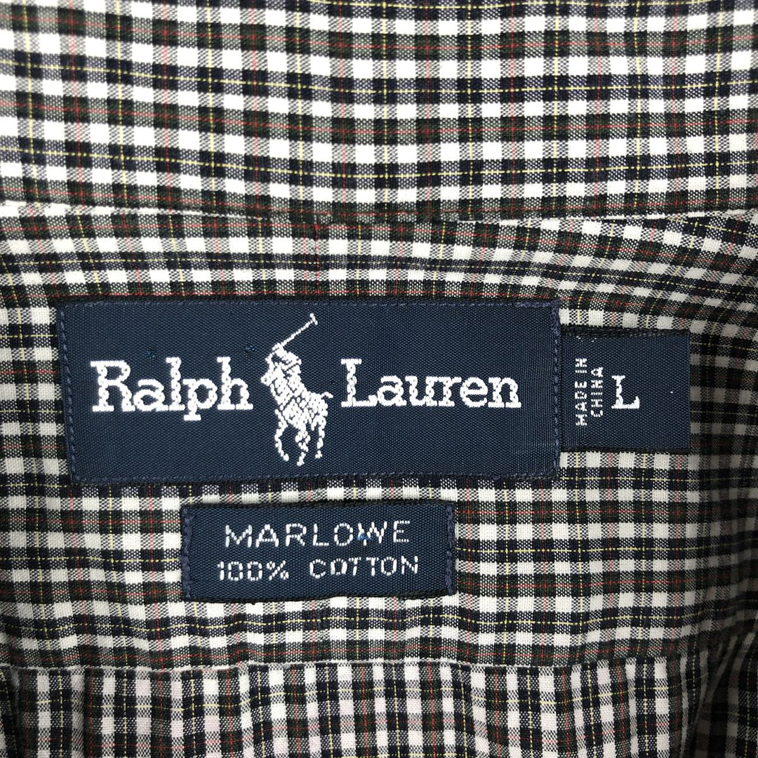 Ralph Lauren MARLOWE Long Sleeve Button-Down Check Shirt, Men's Size L cotton Green type dark green Vintage Second Hand