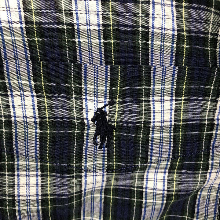 Ralph Lauren BLAIRE long sleeve button down check shirt, men's size M cotton navy blue type Vintage Second Hand