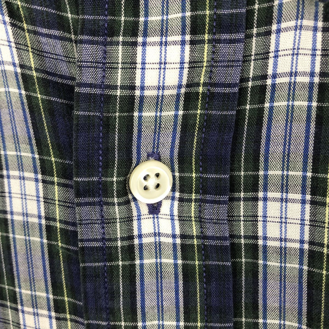 Ralph Lauren BLAIRE long sleeve button down check shirt, men's size M cotton navy blue type Vintage Second Hand