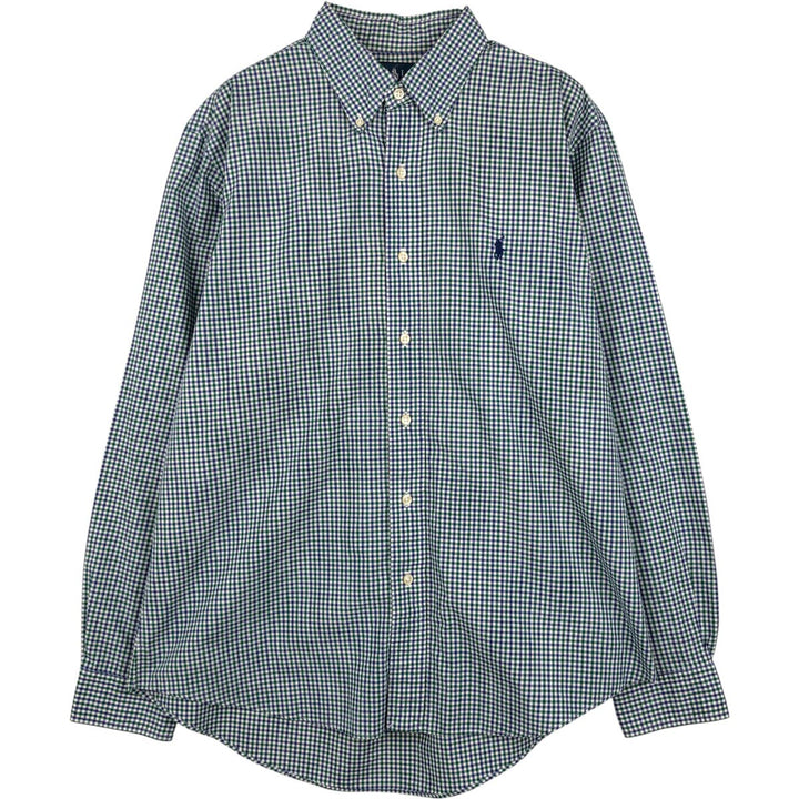Ralph Lauren CUSTOM FIT long sleeve button down check shirt, men's size L cotton green type Vintage Second Hand
