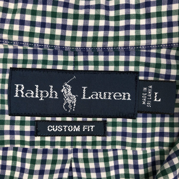 Ralph Lauren CUSTOM FIT long sleeve button down check shirt, men's size L cotton green type Vintage Second Hand