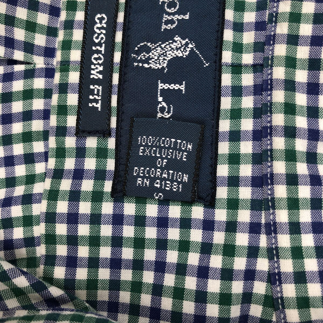 Ralph Lauren CUSTOM FIT long sleeve button down check shirt, men's size L cotton green type Vintage Second Hand