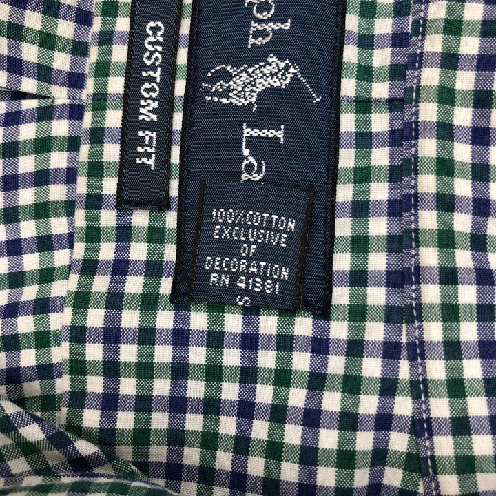 Ralph Lauren CUSTOM FIT long sleeve button down check shirt, men's size L cotton green type Vintage Second Hand