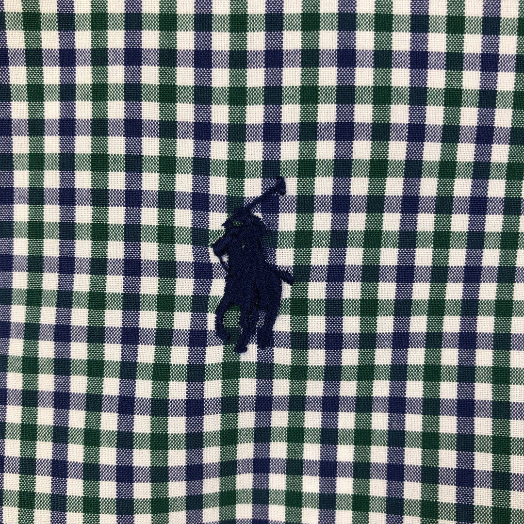 Ralph Lauren CUSTOM FIT long sleeve button down check shirt, men's size L cotton green type Vintage Second Hand