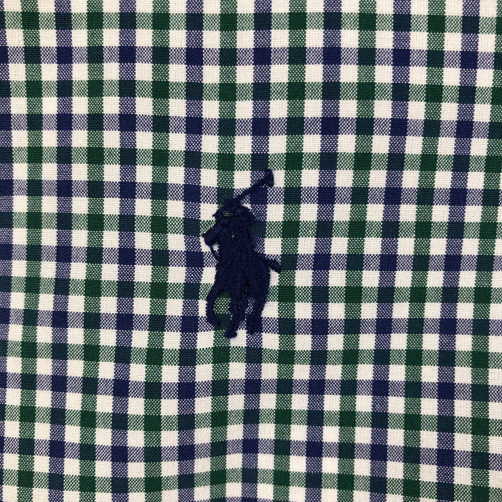 Ralph Lauren CUSTOM FIT long sleeve button down check shirt, men's size L cotton green type Vintage Second Hand