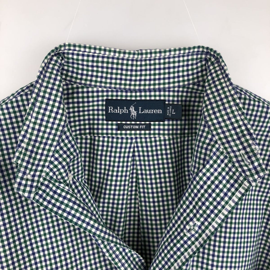 Ralph Lauren CUSTOM FIT long sleeve button down check shirt, men's size L cotton green type Vintage Second Hand