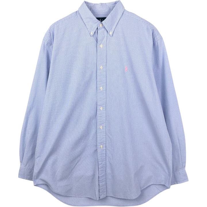 Ralph Lauren BLAKE long sleeve button down check shirt, men's size L cotton blue type Vintage Second Hand