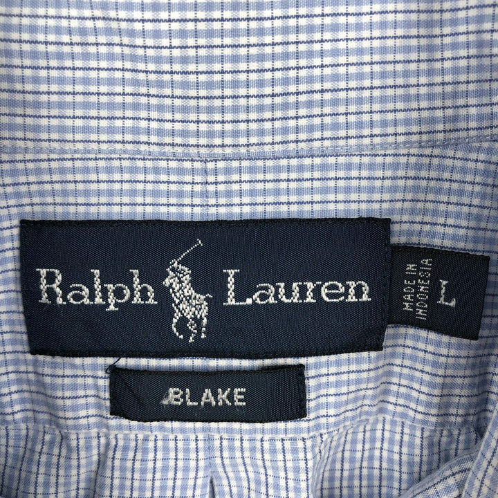 Ralph Lauren BLAKE long sleeve button down check shirt, men's size L cotton blue type Vintage Second Hand