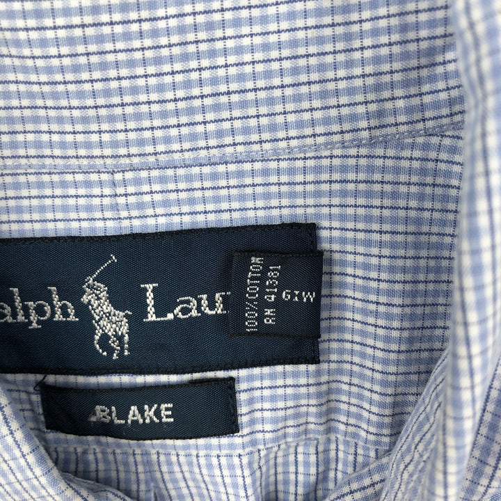 Ralph Lauren BLAKE long sleeve button down check shirt, men's size L cotton blue type Vintage Second Hand