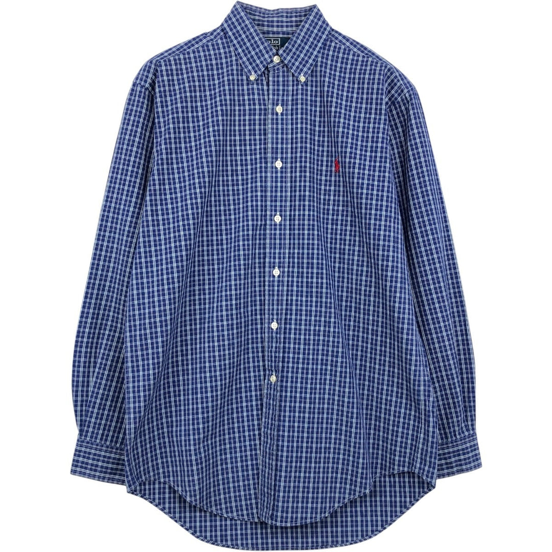 Ralph Lauren Classic Fit Long Sleeve Button-Down Check Shirt, Men's Size Small cotton Navy blue Vintage Second Hand