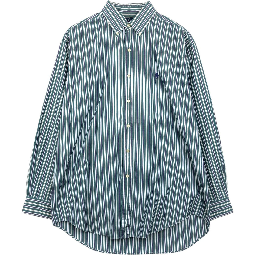 Ralph Lauren BLAKE Multi-Stripe Long Sleeve Button-Down Striped Shirt, Men's M cotton dark green Vintage Second Hand
