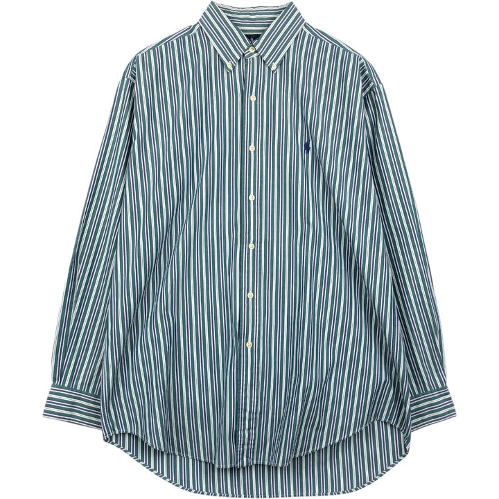 Ralph Lauren BLAKE Multi-Stripe Long Sleeve Button-Down Striped Shirt, Men's M cotton dark green Vintage Second Hand