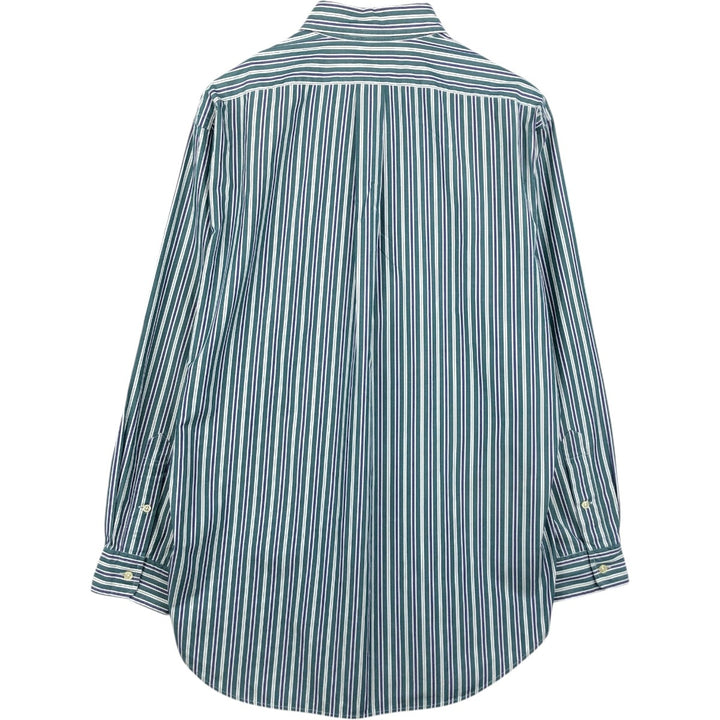 Ralph Lauren BLAKE Multi-Stripe Long Sleeve Button-Down Striped Shirt, Men's M cotton dark green Vintage Second Hand