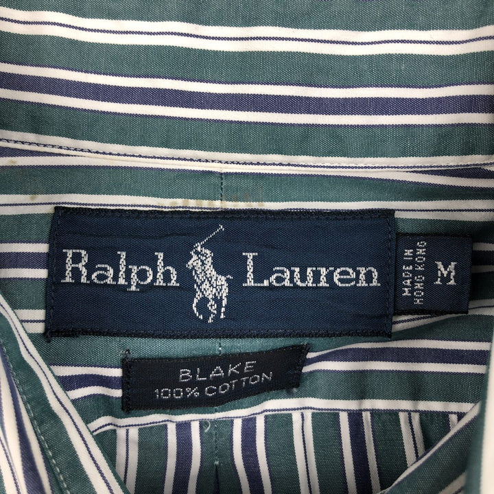 Ralph Lauren BLAKE Multi-Stripe Long Sleeve Button-Down Striped Shirt, Men's M cotton dark green Vintage Second Hand