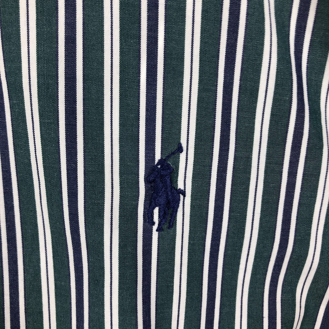 Ralph Lauren BLAKE Multi-Stripe Long Sleeve Button-Down Striped Shirt, Men's M cotton dark green Vintage Second Hand