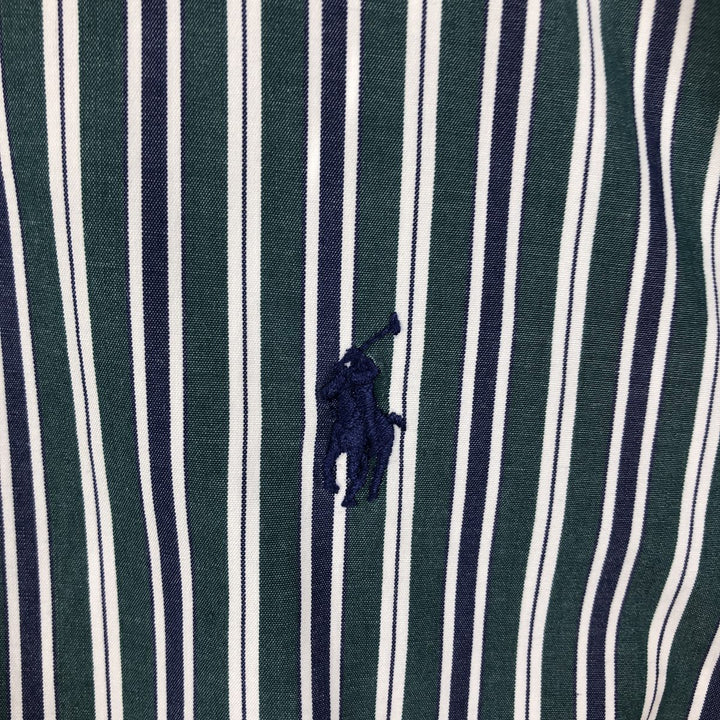 Ralph Lauren BLAKE Multi-Stripe Long Sleeve Button-Down Striped Shirt, Men's M cotton dark green Vintage Second Hand