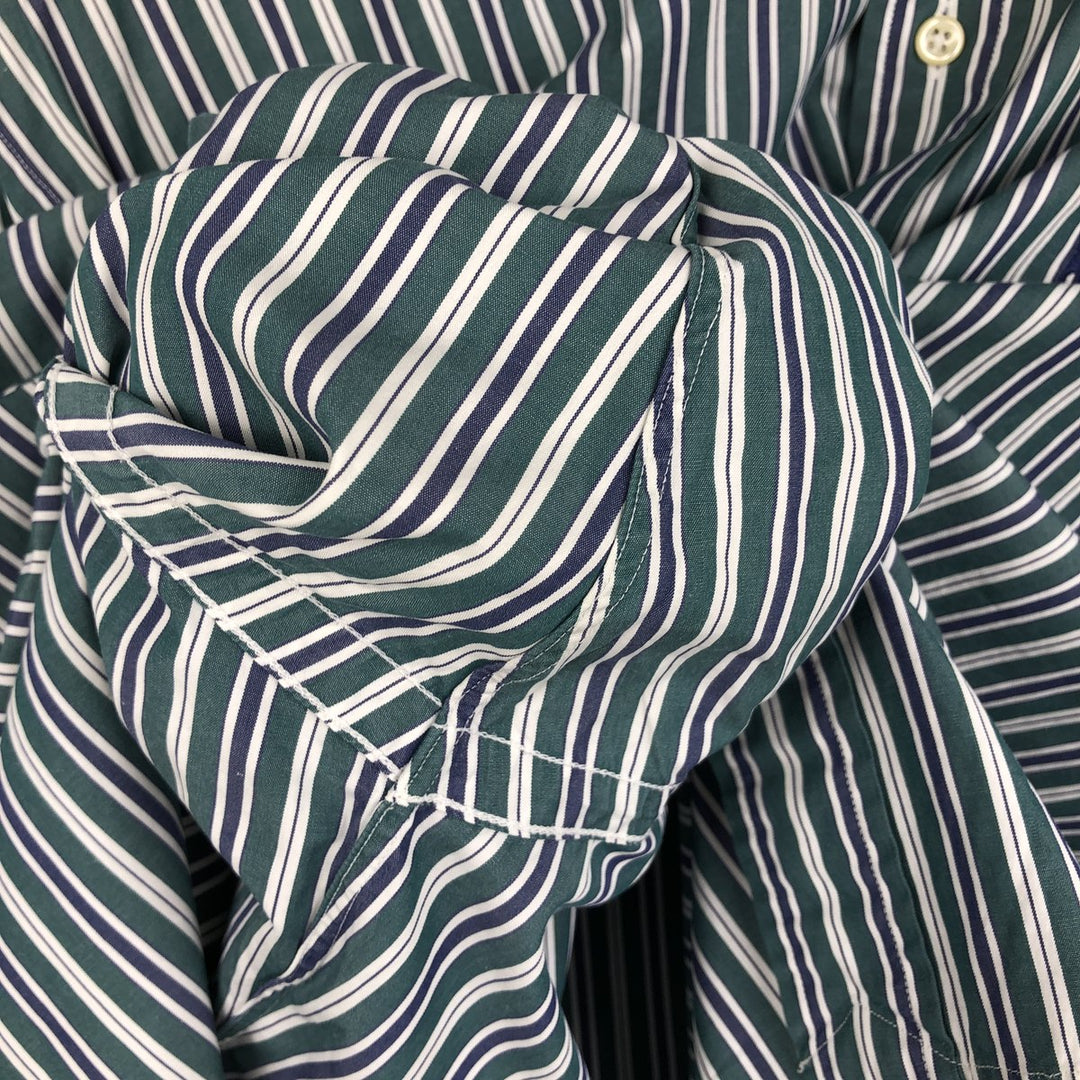 Ralph Lauren BLAKE Multi-Stripe Long Sleeve Button-Down Striped Shirt, Men's M cotton dark green Vintage Second Hand