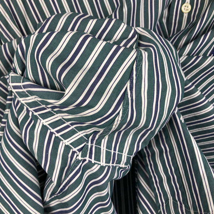 Ralph Lauren BLAKE Multi-Stripe Long Sleeve Button-Down Striped Shirt, Men's M cotton dark green Vintage Second Hand