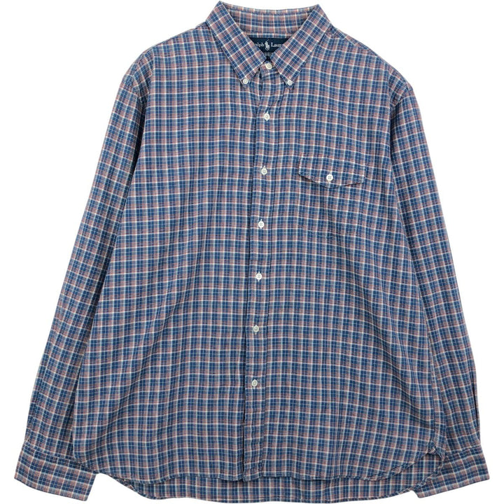 Ralph Lauren long sleeve button down check shirt, men's XL size cotton blue type Vintage Second Hand
