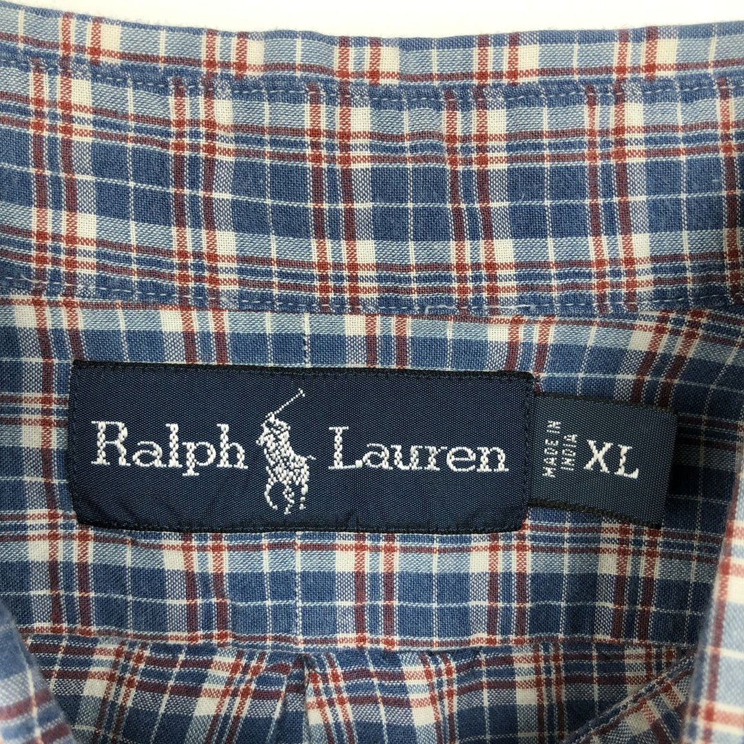 Ralph Lauren long sleeve button down check shirt, men's XL size cotton blue type Vintage Second Hand