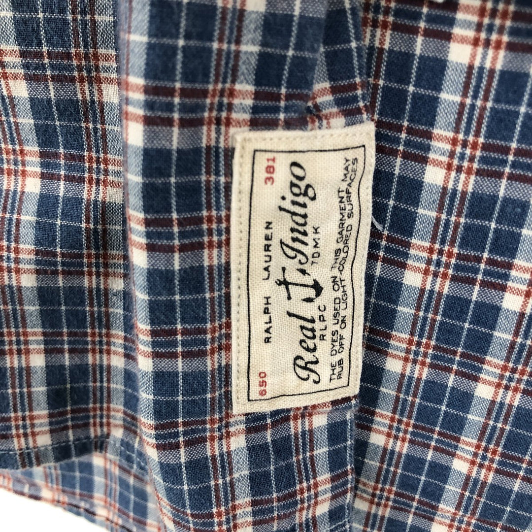 Ralph Lauren long sleeve button down check shirt, men's XL size cotton blue type Vintage Second Hand