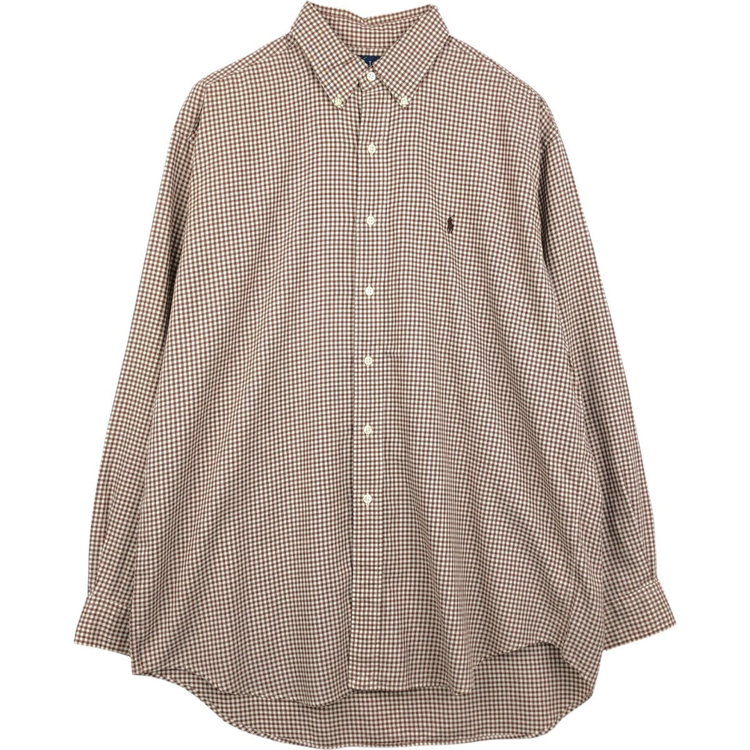 Ralph Lauren BLAKE Gingham Check Long Sleeve Button-Down Check Shirt, Men's Size L cotton brown type Vintage Second Hand
