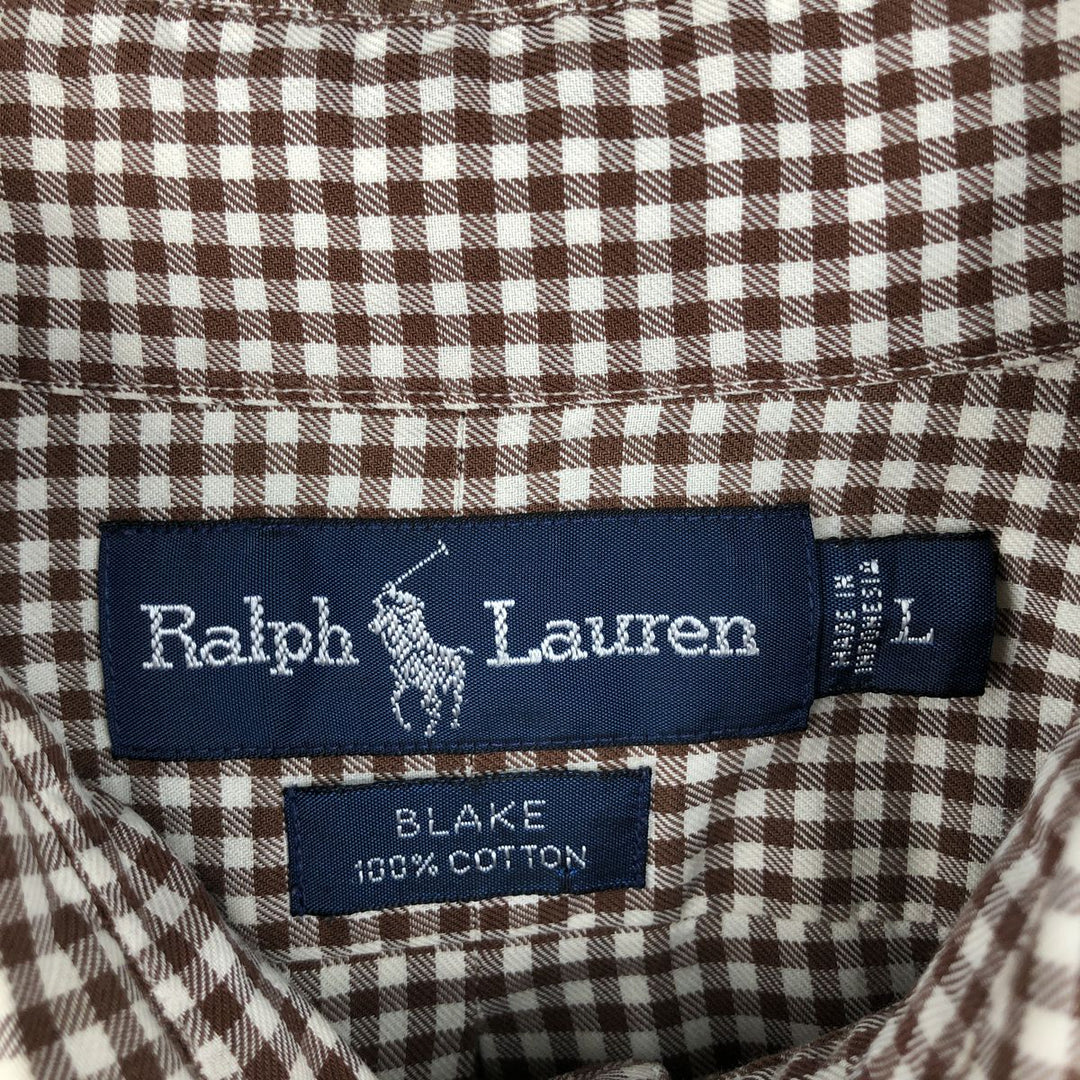 Ralph Lauren BLAKE Gingham Check Long Sleeve Button-Down Check Shirt, Men's Size L cotton brown type Vintage Second Hand