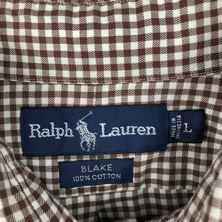Ralph Lauren BLAKE Gingham Check Long Sleeve Button-Down Check Shirt, Men's Size L cotton brown type Vintage Second Hand