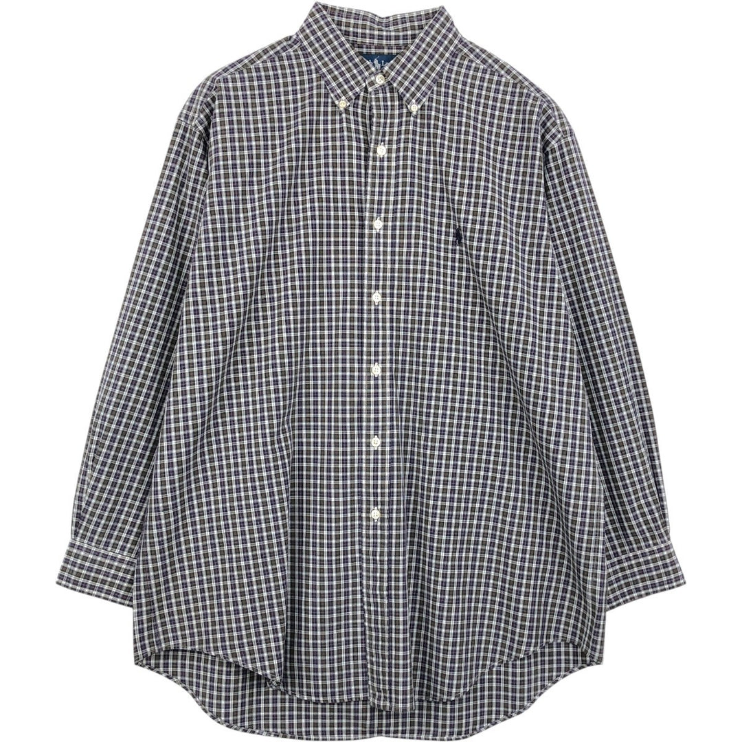 Ralph Lauren YARMOUTH Long Sleeve Button-Down Check Shirt, Men's Size L cotton purple type Vintage Second Hand