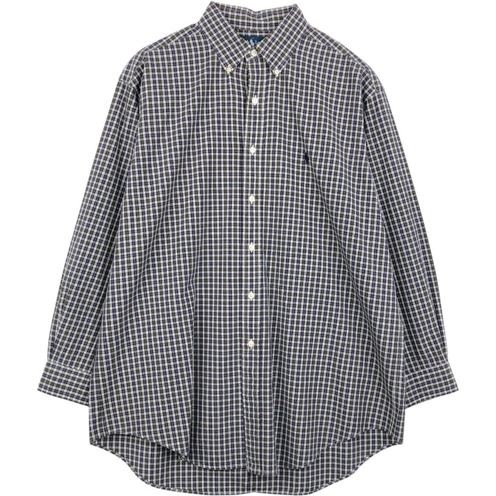 Ralph Lauren YARMOUTH Long Sleeve Button-Down Check Shirt, Men's Size L cotton purple type Vintage Second Hand