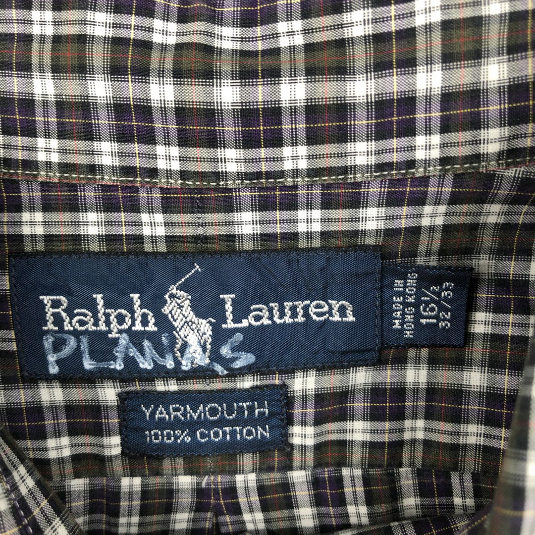 Ralph Lauren YARMOUTH Long Sleeve Button-Down Check Shirt, Men's Size L cotton purple type Vintage Second Hand