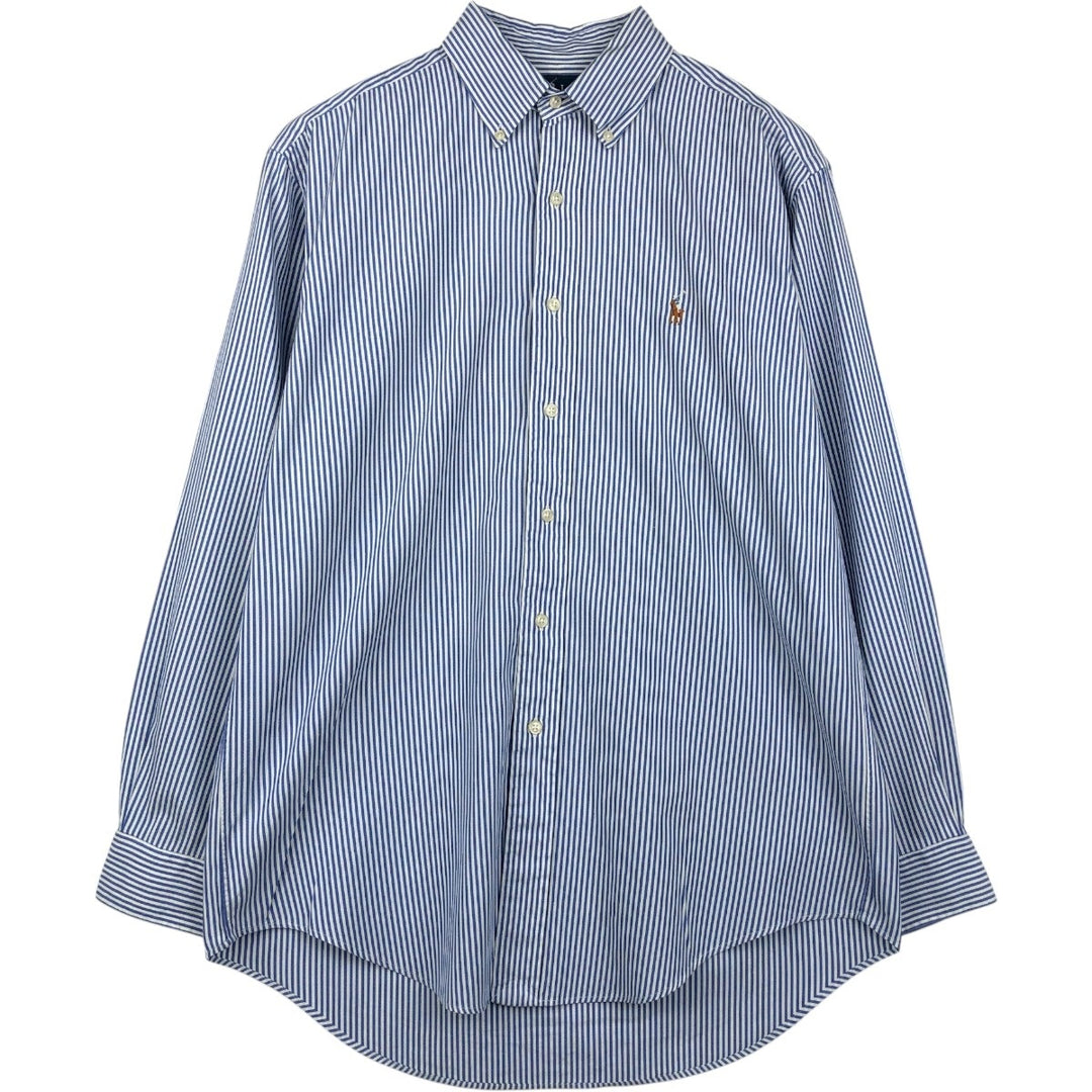 Ralph Lauren YARMOUTH Long Sleeve Button-Down Striped Shirt, Men's M Size cotton blue type Vintage Second Hand