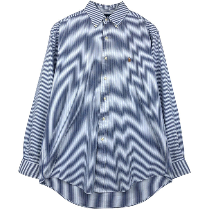 Ralph Lauren YARMOUTH Long Sleeve Button-Down Striped Shirt, Men's M Size cotton blue type Vintage Second Hand