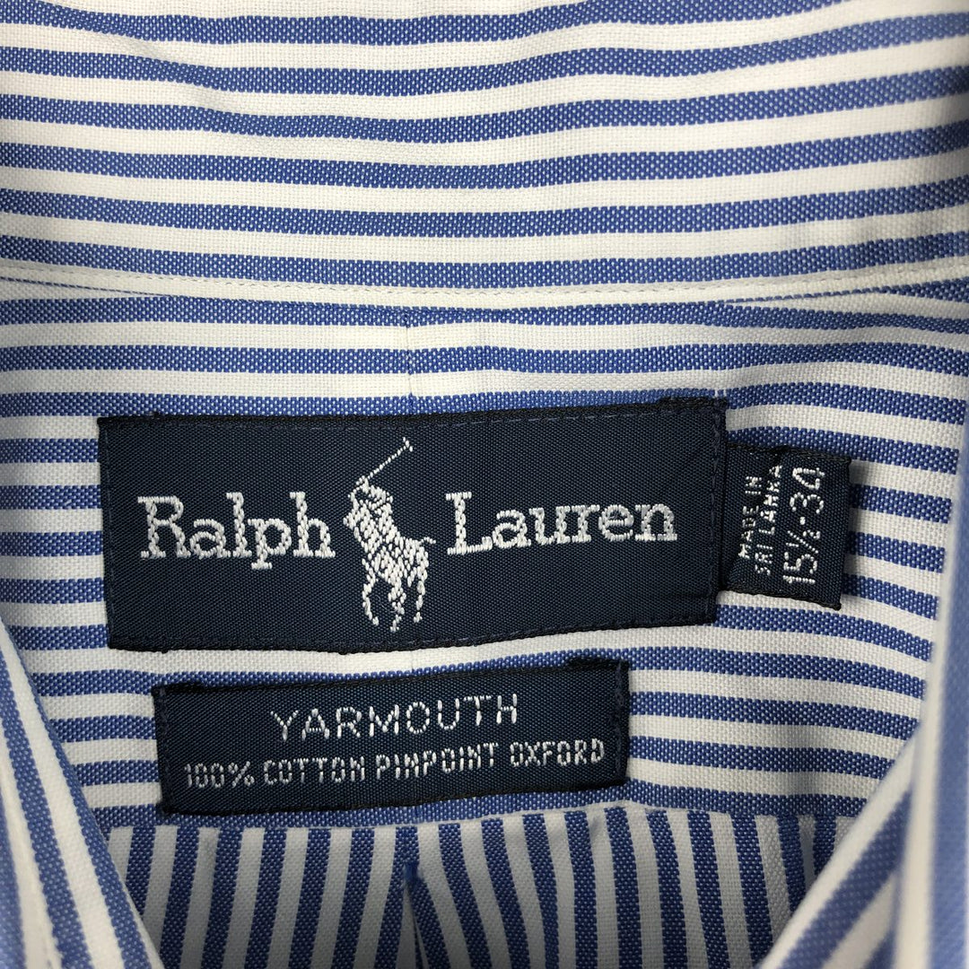 Ralph Lauren YARMOUTH Long Sleeve Button-Down Striped Shirt, Men's M Size cotton blue type Vintage Second Hand