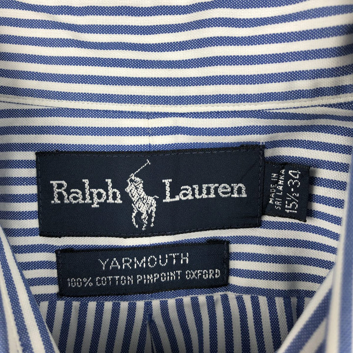 Ralph Lauren YARMOUTH Long Sleeve Button-Down Striped Shirt, Men's M Size cotton blue type Vintage Second Hand