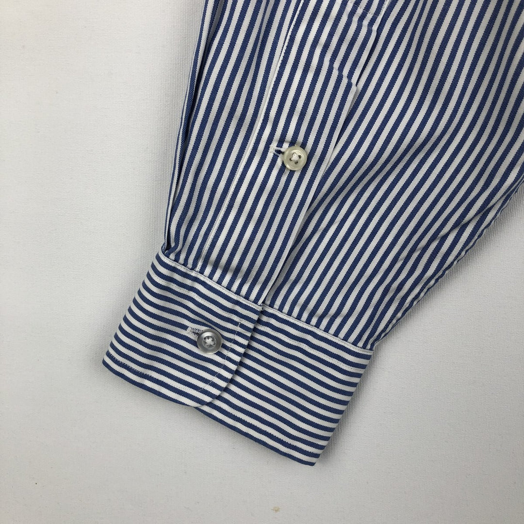 Ralph Lauren YARMOUTH Long Sleeve Button-Down Striped Shirt, Men's M Size cotton blue type Vintage Second Hand