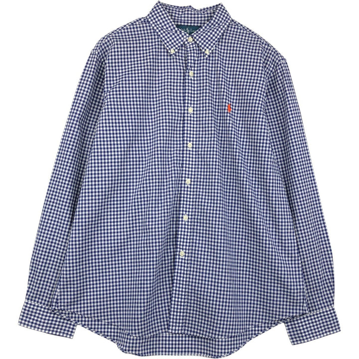 Ralph Lauren Gingham Check Long Sleeve Button-Down Check Shirt Men's XL cotton Navy blue Vintage Second Hand