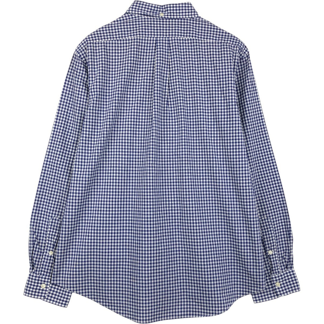 Ralph Lauren Gingham Check Long Sleeve Button-Down Check Shirt Men's XL cotton Navy blue Vintage Second Hand