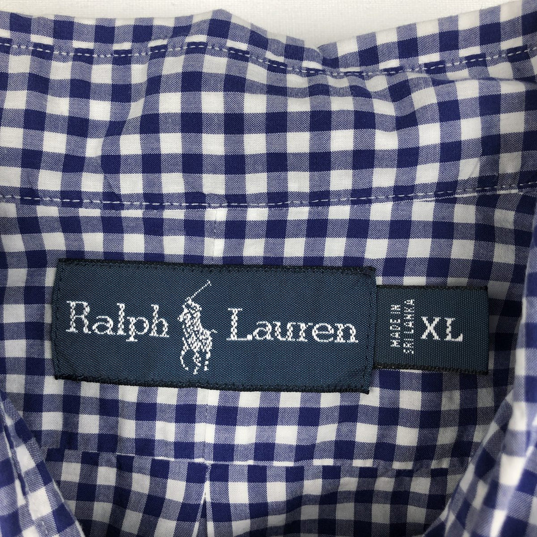 Ralph Lauren Gingham Check Long Sleeve Button-Down Check Shirt Men's XL cotton Navy blue Vintage Second Hand